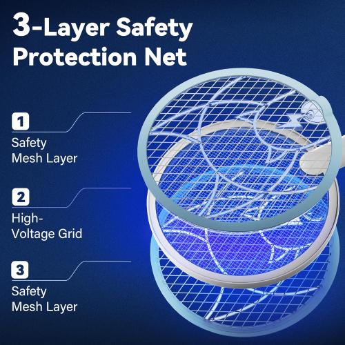 Nymrix Electric Fly Swatter 4100V Dual Mode Bug Zapper Racket（Blue,1-Pack）
