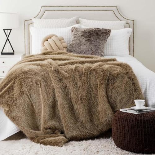 BATTILO HOME Luxury Tan Fluffy Faux Fur Throw Blanket, Cozy Warm Large Fur Blanket for Couch, Sofa, Chair, Bed, Plush Fuzzy Fur Throws with Long Pile, 60x80(Khaki)