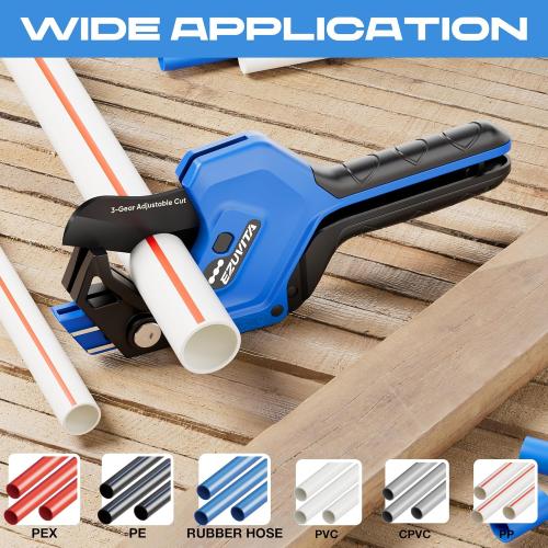 3-Gear Adjustable Heavy Duty PVC Pipe Cutter, Cuts Up to 2-1/2, Aluminum Alloy Ratcheting Tubing Cutter Tool for PEX, PVC, CPVC, PE, PP, Rubber Hose, Fit for Home Repairs and Plumbing work