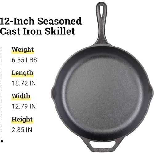 Lodge 12 Cast Iron Skillet - Chef Collection - Perfect Sear - Ergonomic Handles - Superior Heat Retention - Cast Iron Cookware & Skillet
