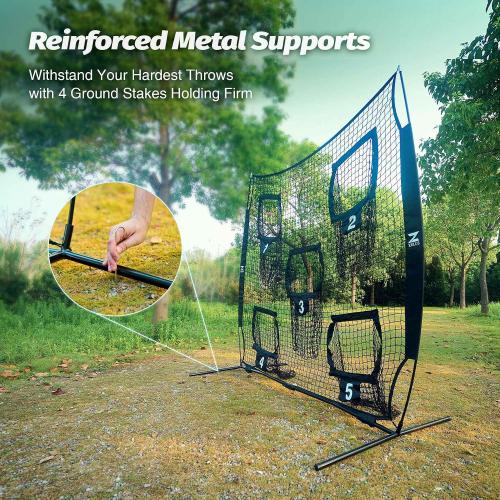 Color Black ZELUS 7 x 7ft Football Trainer Throwing Net | Training Target Practice with 5 Targets | Great for Quarterback | Includes Carry Bag