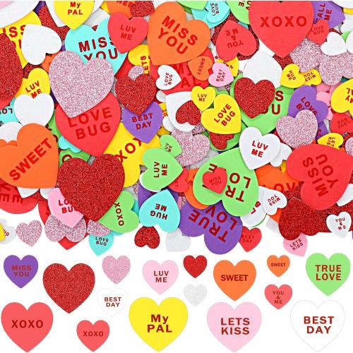 Zonon 800 Pieces Valentines Day Heart Conversation Foam Stickers, Matte and Glitter Self-Adhesive Heart Labels for Valentines Craft Wedding Party Dating DIY Decorations, Cards, Favors