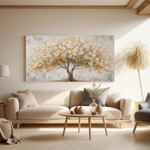 Canvas Wall Art Decor Gold Tree Of Life Large Wall Canvas Art For Living Room Pictures Wall Art Decor Prints Decorative Painting Artwork White Vintage Wall Art For Bedroom Office Room Wall Decor 24×48 In