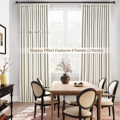 Joywell Extra Long 100% Blackout Linen Pinch Pleated Curtains 108 in Cream