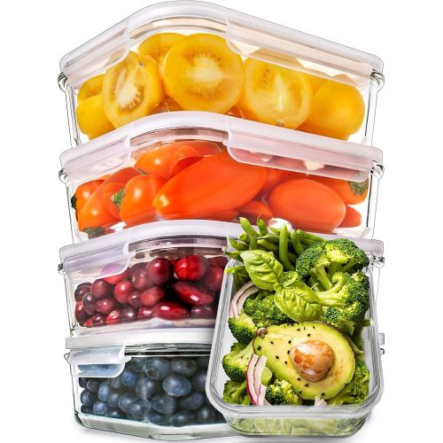 Clear 5 Pack PrepNaturals 5 Pack 30 Oz Glass Meal Prep Containers - Dishwasher Microwave Freezer Oven Safe - Glass Storage Containers with Lids (Multi-Compartment)