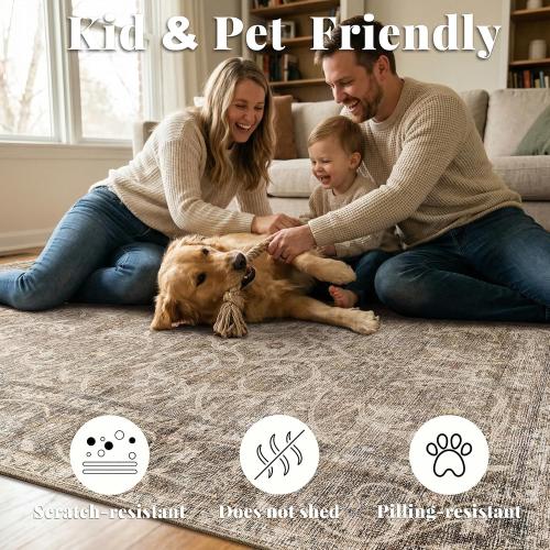 Washable Rugs for Living Room: 8x10 Area Rugs for Bedroom Ultra Soft Non-Slip Stain Resistant Vintage Boho Large Carpet for High-Traffic Dining Room - Farmhouse Decor