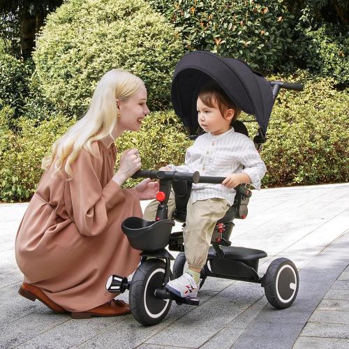 Baby Tricycle, 6-in-1 Folding Tricycle with Removable Push Handle, Rotatable Seat, Adjustable Canopy, Storage Box, Safety Harness, Balance Bike, Toddler Trike for 7 Months - 5 Year Girls and Boys