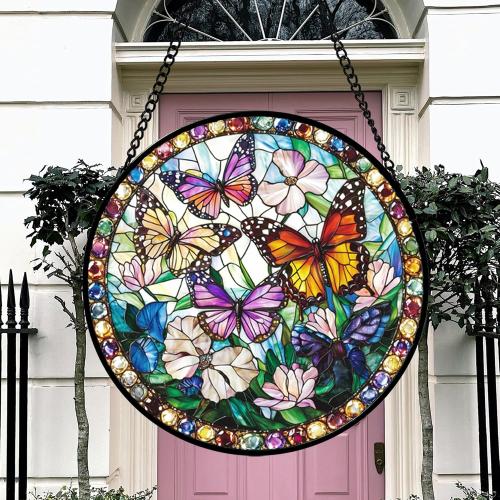 DASTOLL Stained Glass Window Hanging, Colorful Butterfly Suncatcher for Doors Home Sun Catchers Decoration and Christmas, Mother's Day Birthday Gifts for Women, Men, and Mom 14.9x14.9 in