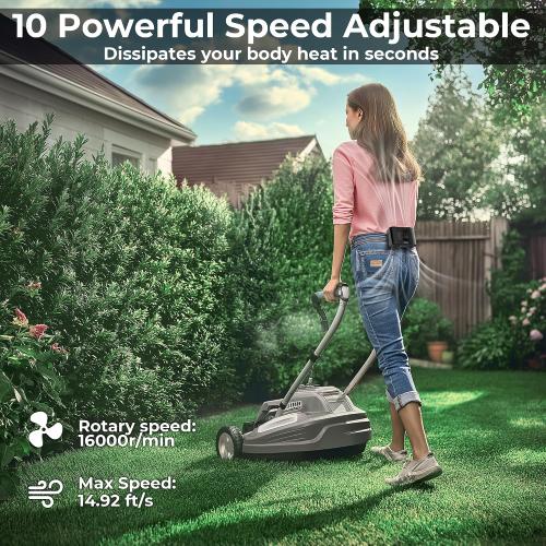 Portable Waist Fan, USB charger cable not included. 20000mAh Rechargeable Personal Belt Fan, 16000RPM Shirt Fan, Dual Motors & Smart Display, 40H Cooling Body Fan for Outdoor Work Camping Travel Warehouse Hot Weather Essentials