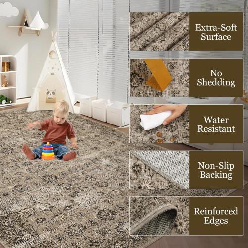 8x10  Washable Area Rugs color brown greyish