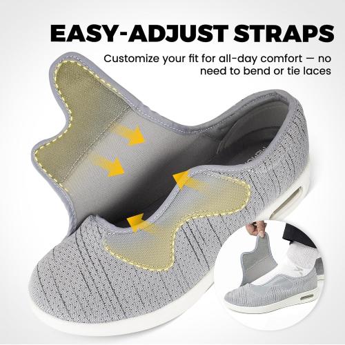 Diabetic Shoes for Men 8.5 Wide Width Orthopedic Slip-on Shoes Adjustable Closure Walking Sneakers for Foot Pain Relief Swollen Feet Grey