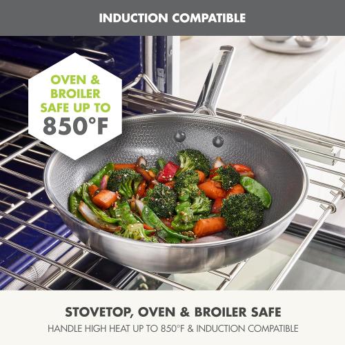 GreenPan Hybrid 11” Nonstick Stainless Steel Wok Pan, APEX Tri-Ply Thermobond PFAS-Free Ceramic NO LID MISSING LID