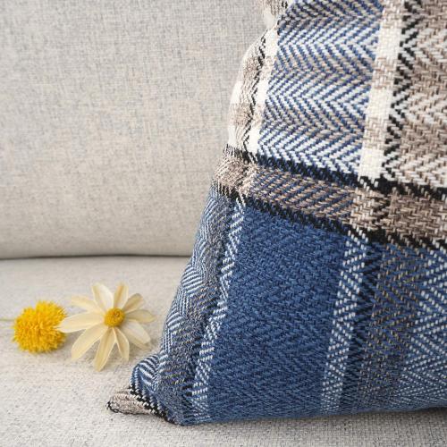 YOUR SMILE Retro Farmhouse Outdoor Buffalo Tartan Chequer Plaid Cotton Linen Decorative Throw Pillow Case Cushion Cover Pillowcase for Sofa,Set of 2,Blue/Stripe