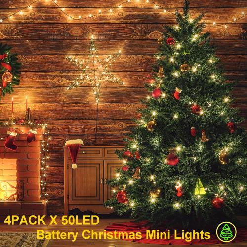 4PACK Christmas Mini String Lights Battery Operated,16.5FT 50 Count LED Forest Battery Christmas Lights with Timer 8 Modes Waterproof Battery Mini String Lights for Christmas Decorations Tree Wreath