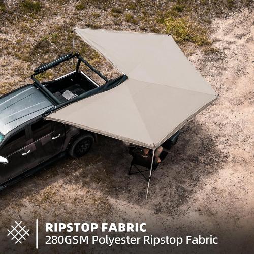 Vehicle Awning, 8.2ft x 270 Degree, Rooftop Pullout Ripstop UPF50  Side Awning, Reinforced Hinges & Poles for Jeep/SUV/Truck/Van