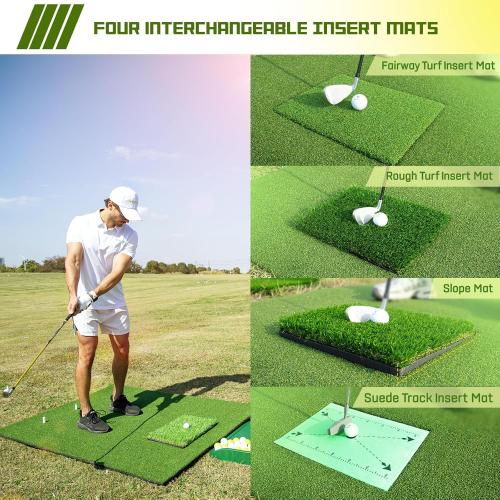 MyVoice Pro Large Golf Mat – Premium Thickened Golf Hitting Mat with Interchangeable Inserts for Driving, Chipping, and Swing Practice – Realistic Grass Texture for Enhanced Golf Training