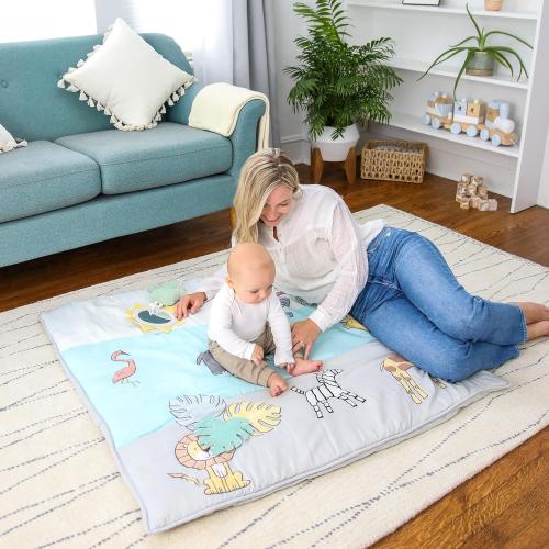aden   anais Baby Bonding Playmat – Reversible 45” x 45” Cotton Muslin Infant Mat – Foldable Play & Tummy Time Cushion – Sensory Development Toys – Machine Washable - Non Toxic, PVC Free
