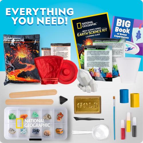 National Geographic Earth Science Kit – 100  Science Experiments & Activities for Kids, Crystal Growing, Volcano Science Kit, Rock Collection, STEM Project Toy for Boys & Girls (Amazon Exclusive)