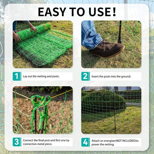 Electric Fence Netting -  Portable Movable Livestock Nets Mesh for Goats, Sheep, Hogs, Dog, All-Purpose Electric Fencing for Backyards, Homesteaders, Farms Ranches, and Gardens