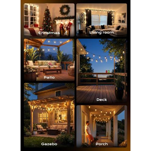 Minetom 100FT Outdoor String Lights with Remote, ST38 Patio Lights Dimmable | Waterproof LED Christmas Lights with 3 Modes, Shatterproof Connectable Outside Lights for Backyard Porch Deck Garden Decor