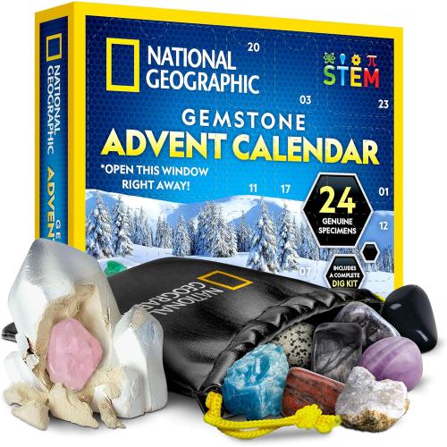 NATIONAL GEOGRAPHIC 2026 Gemstone Advent Calendar - Countdown Calendar for Kids with 24 Gems to Open Each Day, Complete Rock Collection with Mini Gemstone Dig Kit