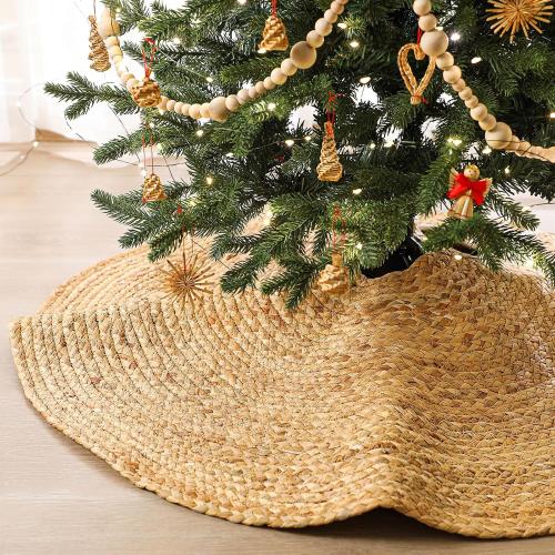 36 Inch Rattan Wicker Christmas Tree Skirt Hyacinthus Woven Natural Rustic Farmhouse Xmas Tree Skirt Decoration for Christmas Home Xmas Holiday Party Decor