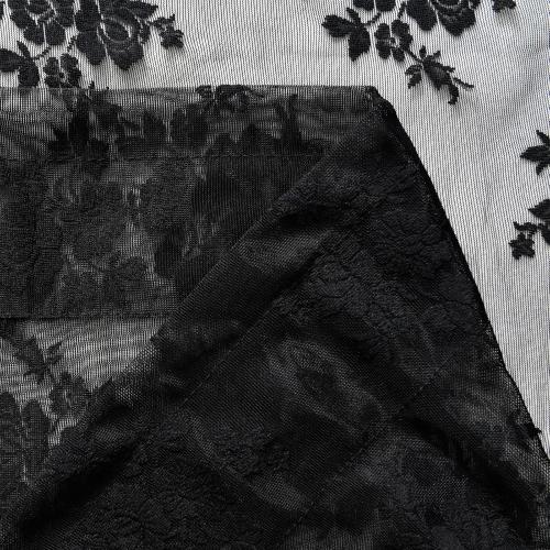 Kotile Black Lace Curtains 54 Inch Length 2 Panels, Country Rustic Floral Pattern Gothic Sheer Curtains for Bedroom, Rod Pocket Vintage Privacy Sheer Lace Curtain, 42 x 54 Inch, 1 Pair, Black