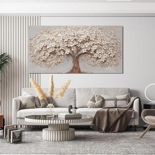 Canvas Wall Art Decor Prints Botanical Wall Art Pictures for Living Room Canvas Art Wall Decor Tree of Life Wall Art Decor Modern Large White Wall Art Prints Artwork for Walls Bedroom Office Decor 24 X 48