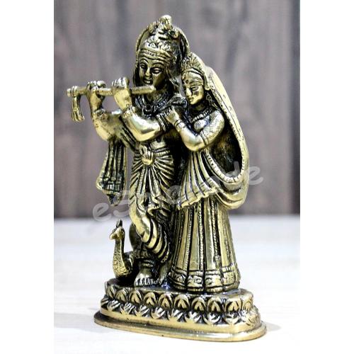 StonKraft - Radha Krishna Pair Murti Idol Statue Sculpture - Brass - 6 - Antique