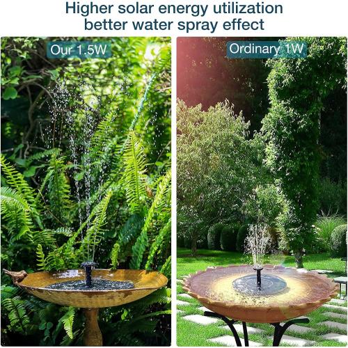 AISITIN Solar Bird Bath Fountain, Solar Fountain Pump for Bird Bath with 6 Nozzles, Solar Powered Water Pump for Garden, Ponds, Pool, Outdoor and Fish Tank, 1.5W-New, 2 Pack