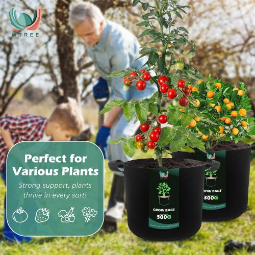 5-Pack 5 Gallons Grow Bags - Heavy Duty 300G Thickened Aeration Nonwoven Fabric Pots with Handles - Ideal Cloth Pots for Plants - Planters Accessories, Garden Vegetables Supplies