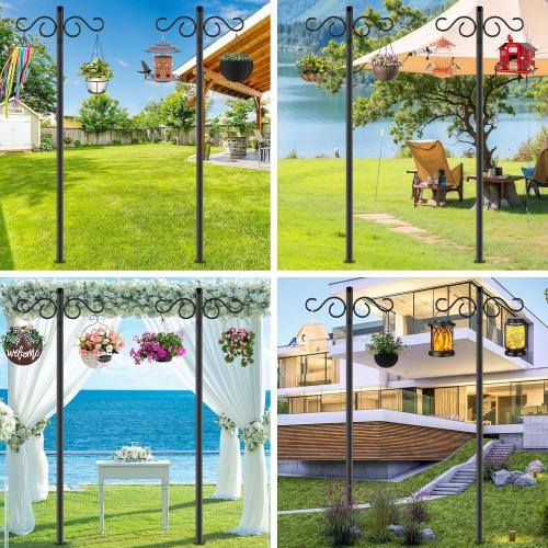 Adjustable Shepherd Hooks for Outdoor, 2 Pack 80 Inch 5 Prong Base Bird Two Sided Feeder Poles, Heavy Duty Shepherds Hook, Suitable for Garden in Hanging Flower Basket, Lantern, Bird Nests
