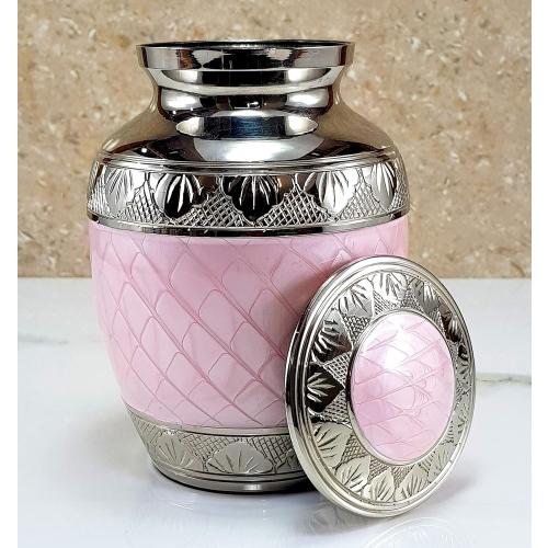 eSplanade Metal Cremation Urn Memorial Jar Pot Container | Medium Size Urn for Funeral Ashes Burial | Engraved Metal Urn | Pink - 6 Inches