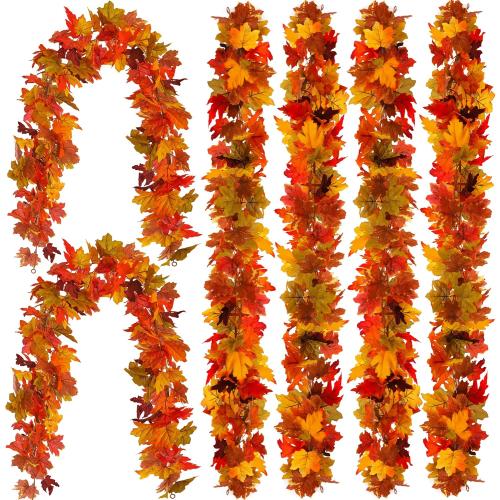 6PCS Fall Maple Leaves Garland, Party Joy 5.6Ft Artificial Maple Leaf Autumn Garland Hanging Fall Vines Table Decorations Front Door Fall Decor Thanksgiving Decorations Decor Outside Indoor Decor