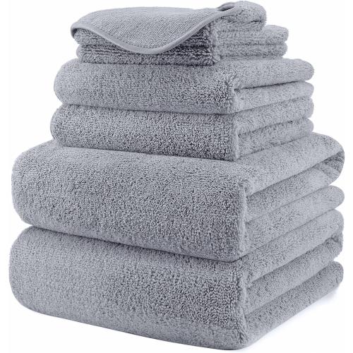 POLYTE Oversize, 60 x 30 in., Quick Dry Lint Free Microfiber Bath Towel Set, 6 Piece (Gray) (total of 18)