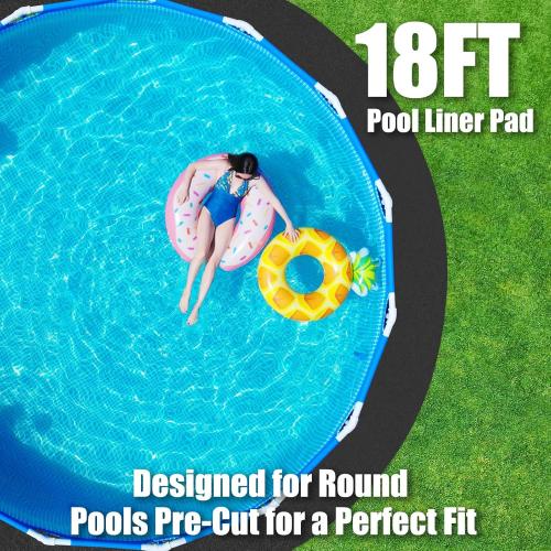 Black 18 Thicker Upgraded Pool Liner Pad – Pre-Cut for 18' Round Above Ground Pool – Premium Felt Fabric – Protects Liner from Punctures and Leaks – Easy to Install and Trim Black