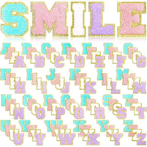 Jutom 104 Pcs Self Adhesive Chenille Iron on Letter Patches Letter Chenille Stick on Embroidered Patch for Clothing Jackets Backpacks Hats(Classic,Pink, Sky Blue)