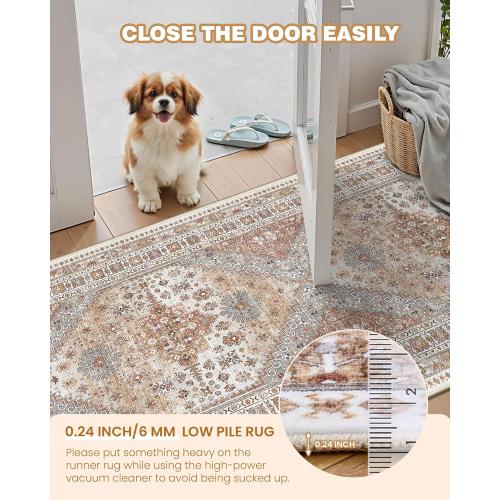Runner Rug 2x8 Runners for Hallways Non Slip Washable, Vintage Hallway Runner Rugs for Living Room, Low Pile Soft Hallway Rug for Kitchen Bedroom Laundry Room Rug(Orange,2'x8')