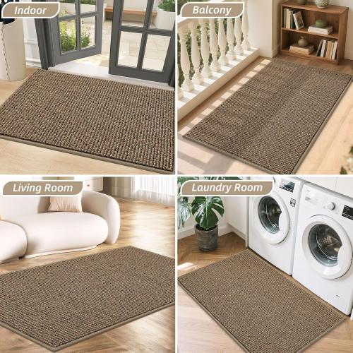 BEQHAUSE Dirt Trapper Door Mat 24 x 36, Non-Slip Washable Doormats Entrance Mat, Dirt Resistant and Absorbent Welcome Mat, Low Profile Floor Mats for Front Back Door and Entryway, Beige