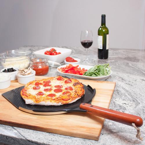 The Ultimate Aluminum Pizza Peel. 14 inch Paddle with a Smooth Ceramic Coating, 10 inch Wood Handle. Large & Lightweight, Use this Metal Spatula for Baking Pizzas and Breads on Oven & Grill