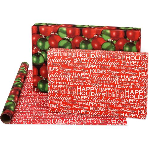 American Greetings 120 sq. ft. Vintage Christmas Wrapping Paper Bundle, Gingerbread, Ornaments, Peppermints (3 Extra Wide Rolls 40 in. x 12 ft.)