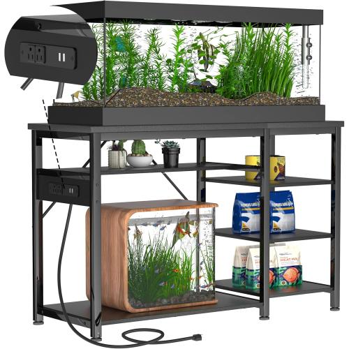 40-50 Gallon Fish Tank Stand: Heavy Duty Aquarium Stand with Power Outlets and Cabinet for Fish Tank Accessories Storage - Metal Frame, 1000LBS Capacity, Suitable for Fish & Reptile Terrariums