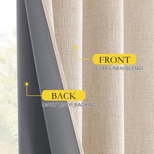 NICETOWN Cream Linen 100% Blackout Curtains, 2 Panels Set, 52 x 90 Inches, Rod Pocket Style, Thermal Insulated Room Darkening Drapes for Bedroom, Living Room, Nursery, Modern Farmhouse Decor