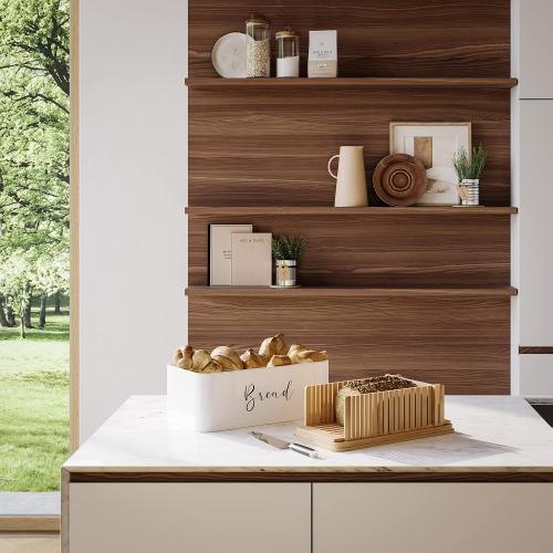 Size  16.5 x 8.5 x 6 inches NATURE SUPPLIES | White Bread Box For Kitchen Countertop With Professional Cutter Guide | Farmhouse Bread Bin & Bamboo Bread Slicer Set | Metal Bread Box With Cutting Board For Bread, Bagel, Loaf