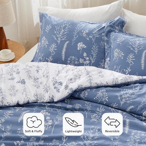 Bedsure  Comforter Set - Infinity Blue Bed  Cute Floral Bedding, 1 Soft Reversible Botanical Flowers Comforter