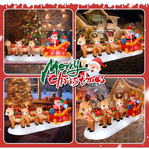 Christmas Blow Up Yard Decorations - 12 FT Christmas Inflatables Santa Sleigh and Reindeer Outdoor Decoration Built-in 13 Led Christmas Decorations Outdoor Inflatable for Yard Lawn Roof Xmas Party