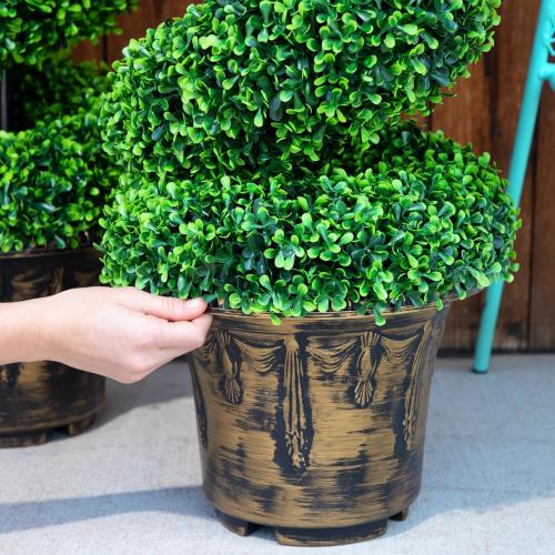 2-Pack Faux Boxwood Spiral Topiary Trees - 3ft Tall - Planter Included - Artificial Plants for Indoors or Outdoors - Realistic Dense Green Leaves with UV and Weather Protection