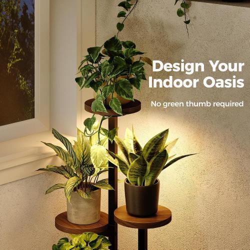 Bamworld Plant Stand with Grow Lights Corner Plant Stand 4 Tier | plant holders for Multiple Plants Tall Corner Plant Stands for Outdoor Living Room Patio Garden Balcony