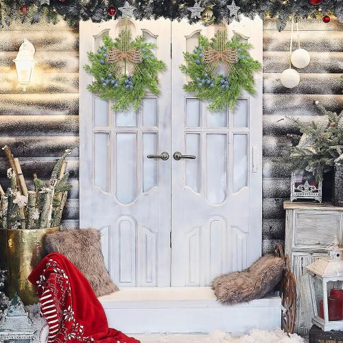 6 Pcs Artificial Blue Berry Mini Wreaths Small Vintage Kitchen Cabinet Wreath with Retro Burlap Ribbon for Farmhouse Rustic Front Door Window Wedding Bridal Shower Party Chair Wall Decor