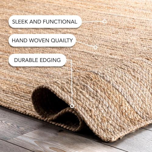 nuLOOM  3' Round Rigo Jute Hand Woven Area Rug, Natural, Solid Farmhouse Design, Natural Fiber, For Bedroom, Living Room, Dining Room, Hallway, Office, Kitchen, Entryway